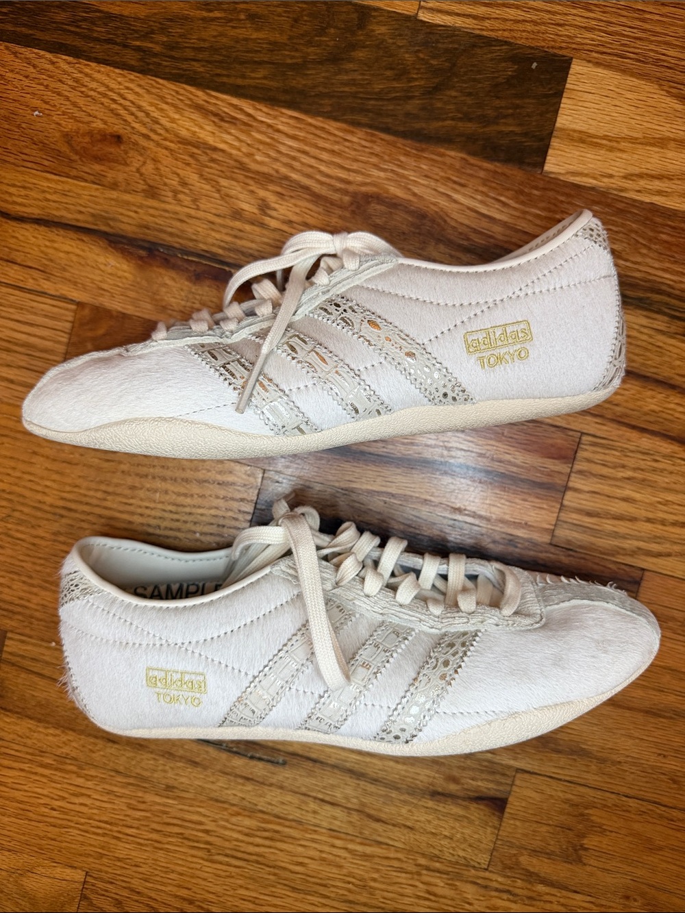adidas Originals Women's Cream Pony Hair Tokyo Sneakers with Gold Accents - Picture 1 of 6